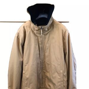 Hawx men hooded camel color work coat zip long sleeve lined pockets